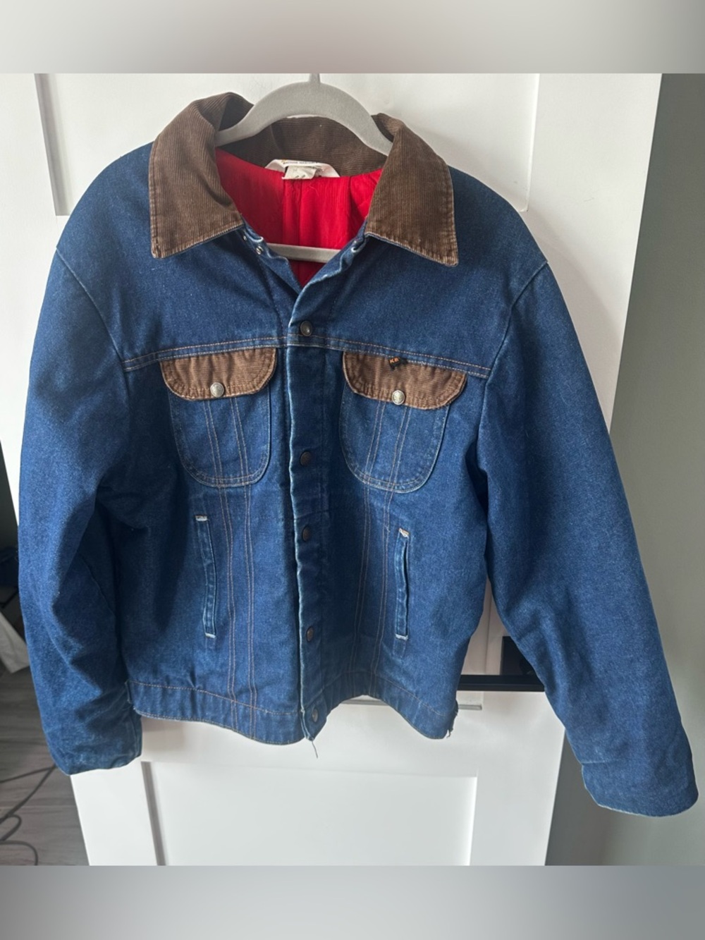 VTG Key Imperial Quilt Lined Denim Trucker Jacket Button Corduroy Distressed M